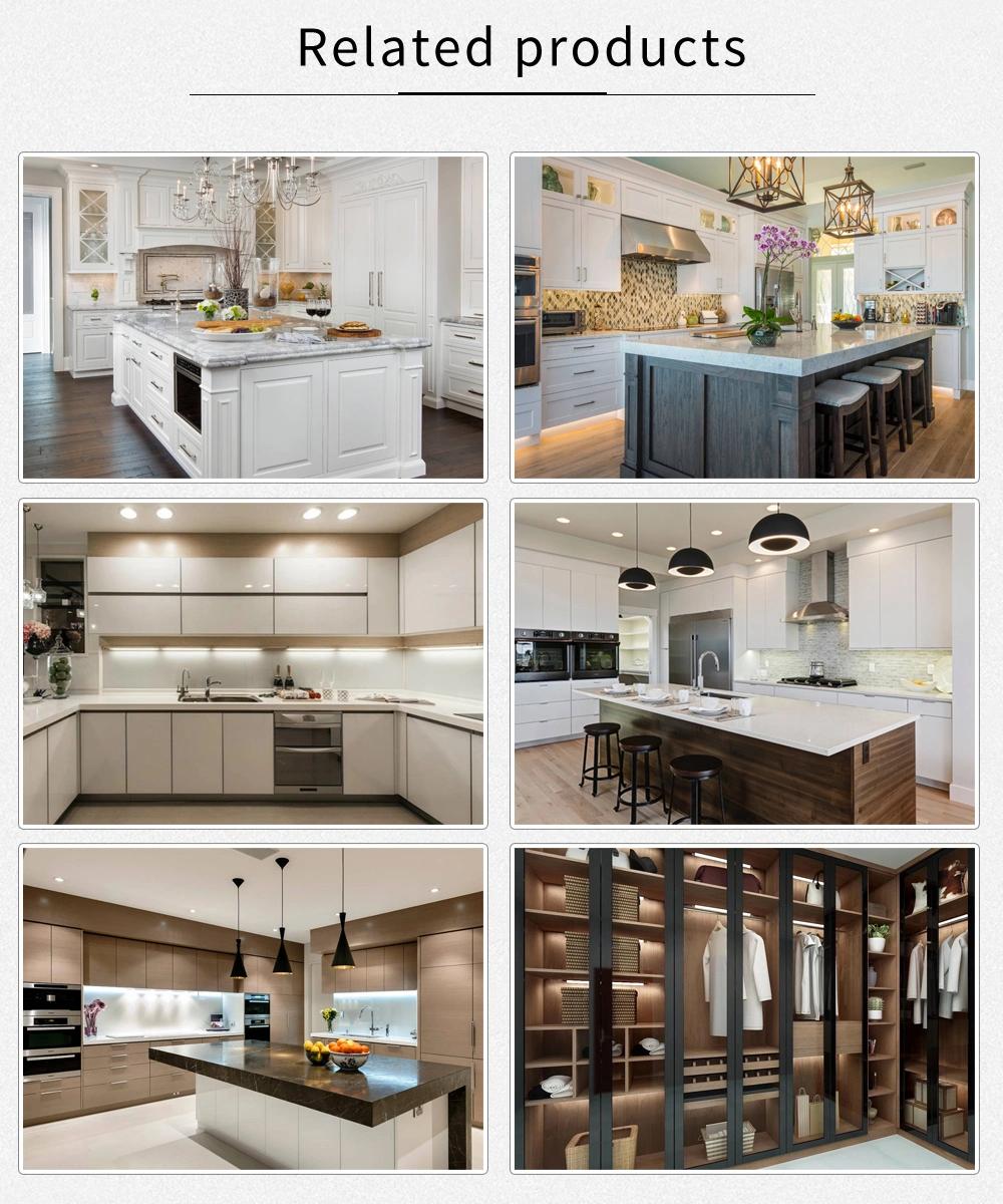 Popular Modern Combined White and Black Lacquer Finish Plywood Quality Kitchen Cabinets with Marble Work Top