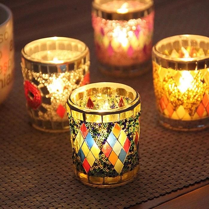 Luxury Mosaic Empty Candle Jar Glass Candle Holders for Home Decoration