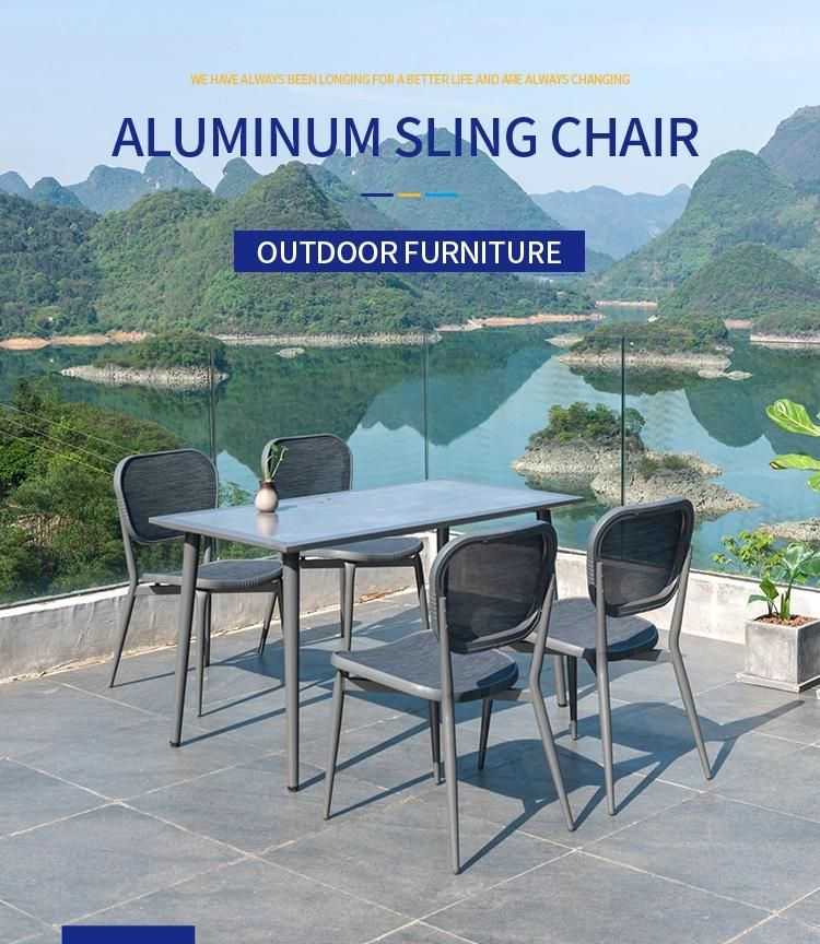Grey Armless Aluminum Sling Outdoor Cafe Restaurant Bistro Chair