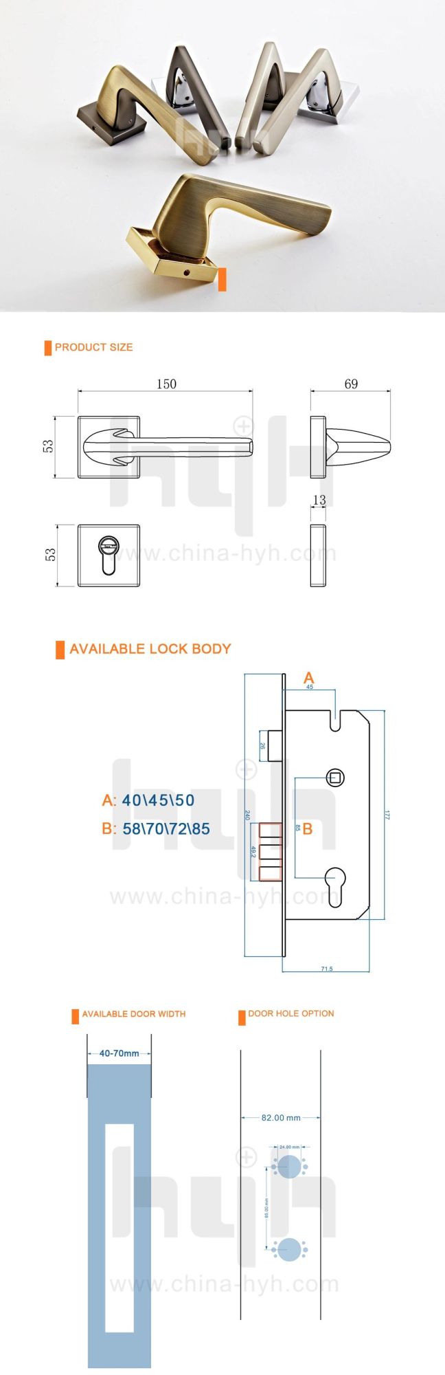 Hotel Lever Door Handle on Rose Gold Door Lock Set Factory Wholesale