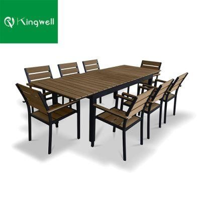 Useful Extendable Plastic Wood Table Set with 8 Pieces Chairs for Hotel