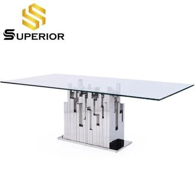 Home Dining Room Furniture Silver Rectangle Glass Top Restaurant Table