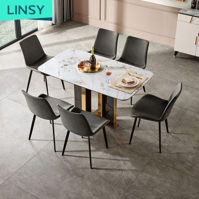 Linsy Gold European Style 6 Chairs White Marble Top Dining Table Ls315r3