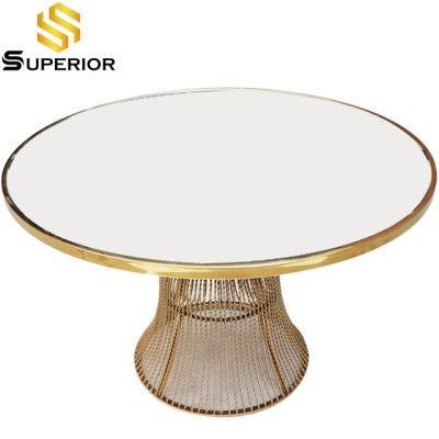 Hotel Wedding Stainless Steel Round Mirror Glass Top Dining Table