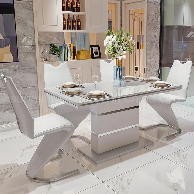 Modern White MDF Top Dinner Table 8 Seater Home Dining Furniture