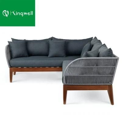 High Quality Teak Wood Patio Furniture Manufacturer Rope L Shaped Sofa for Garden Used