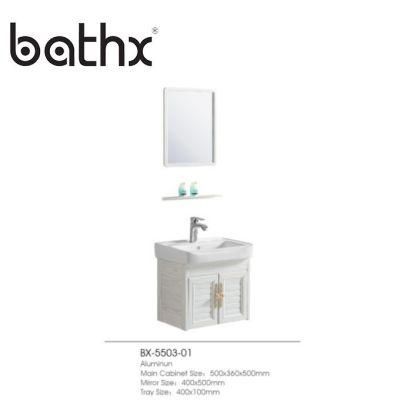 European Style Mirrored Cabinet Washing Room Space Aluminum Bathroom Wall-Mounted Vanity Cabinet with Ceramic Basin