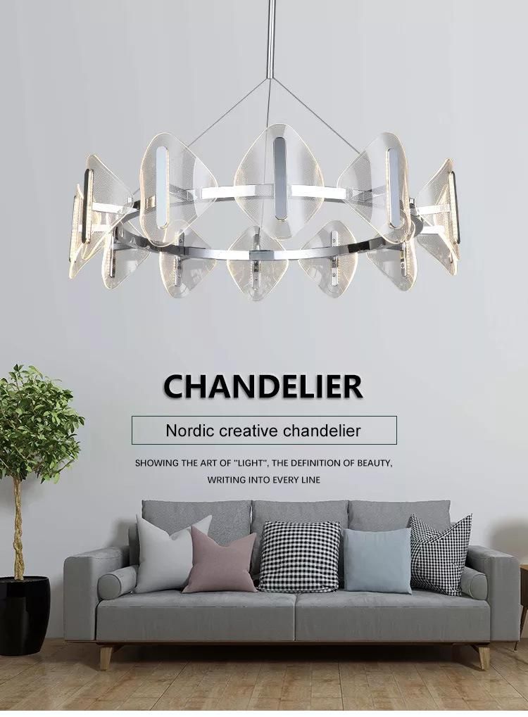 European Luxury Chrome Plated Color Acrylic Iron Art Restaurant Porch Aluminum Ceiling Lamp