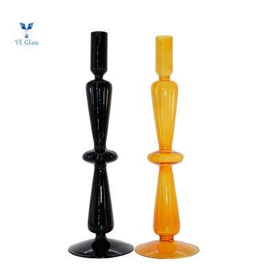 Customized Blown Round Mouth Borosilicsate Glass Candlestick for Living Decoration