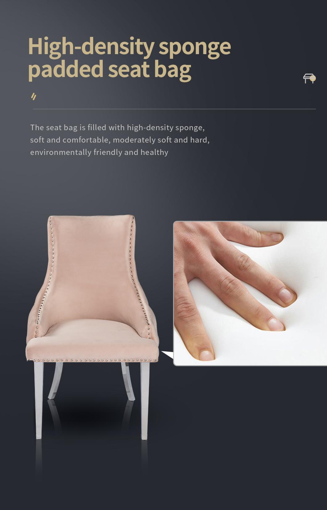 Modern European Style Design Stainless Steel Velvet Upholstered Dining Chair