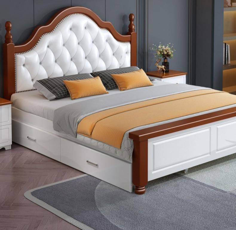 European Style Light Luxury Modern Minimalist Double Bed Soft Pack Solid Wood Single Bed