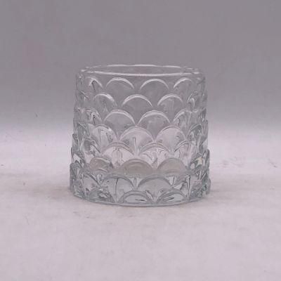 Clear Glass Candle Holder with Scalloped Pattern and Customized Color