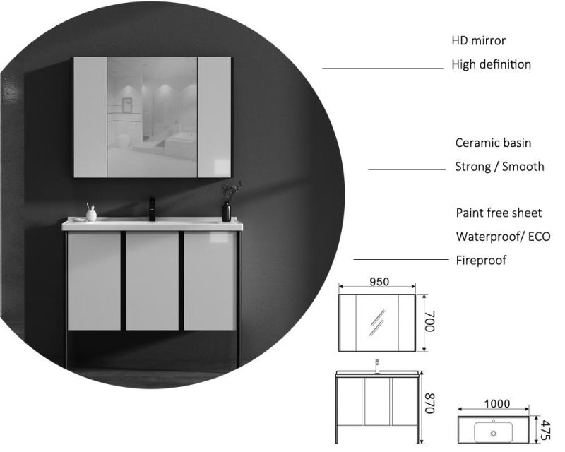 European Style Floor Standing Wood Bathroom Vanity Cabinet with Ceramic Basin Mirror Cabinet