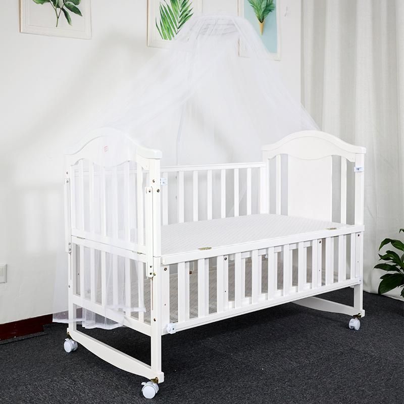 European Quality Portable Fashion Wooden Baby Crib Baby Bed Bedside Crib with Mosquito Net