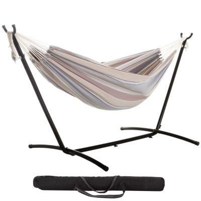 Brazilian Polycotton Hammock with Space Saving Stand Carry Bag Included Gray Stripe