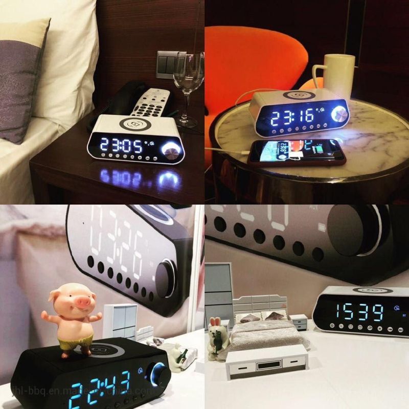 2019 Smart Table and Desk Clock Combining Blue Tooth Speaker FM Radio Audio Clock Dual Alarm Dual USB Snooze  I Phone and Android Wireless Fast Charging