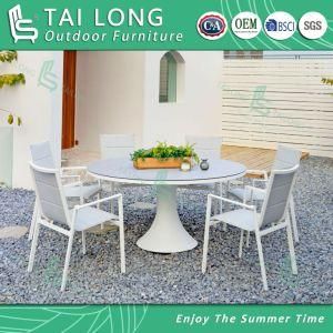 Outdoor Textile Chair Dining Table with Ceramics Glass Patio