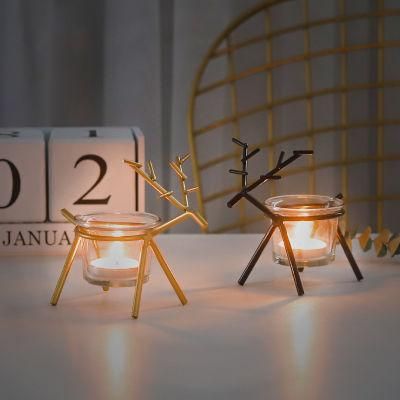 European Style Golden Deer Incense Candle Candlestick Romantic Dining Table Glass Iron Candlestick Ornaments