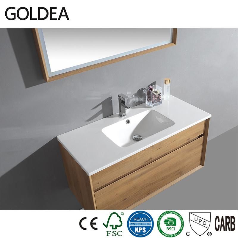 Factory Hangzhou Ceramics American Style Bathroom Wooden Basin Cabinet Vanity with Mirror