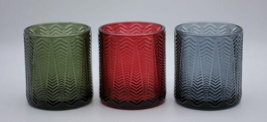 Glass Candle Holder with Various Color and Different Embossed Pattern