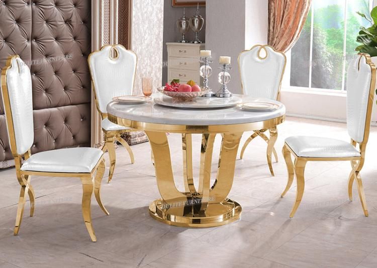Round Rotate Center Marble Top Dining Table Sets with Chairs