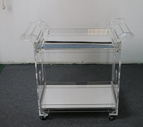 Clear Acrylic Hospital Fast Food Rolling Kitchen Trolley Plastic Bar Cart with Wheels