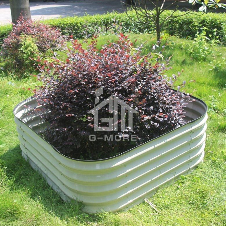 90X150X44cm Outdoor Steel Raised Garden Bed Sliver/Ivory Raised Seed Beds