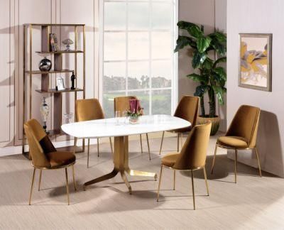 Stainless Steel Leg Comfortable Dining Chair in Gold Velvet Fabric