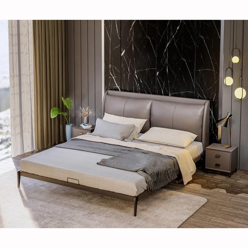 European Design Bedroom Bed Luxury King Size Bedroom Furniture Bed with Beside Table