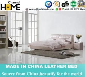 European Modern Design Pink Genuine Leahter Bed for Bedroom (HC217)