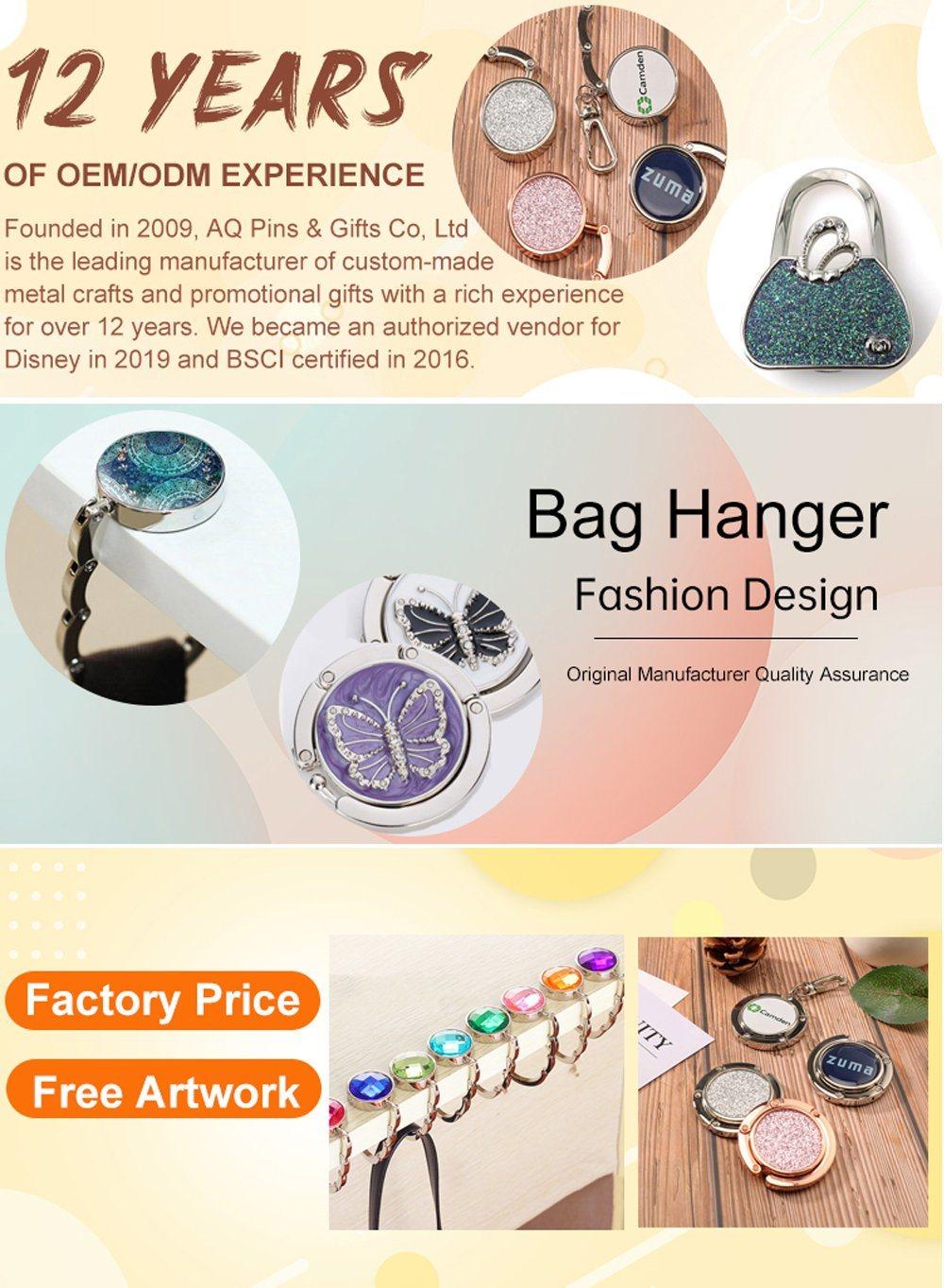 Custom Promotion Gift Shopping Bag Hanger Printing Logo Metal Folding Flower Shape Hangbag Bag Purse Hook