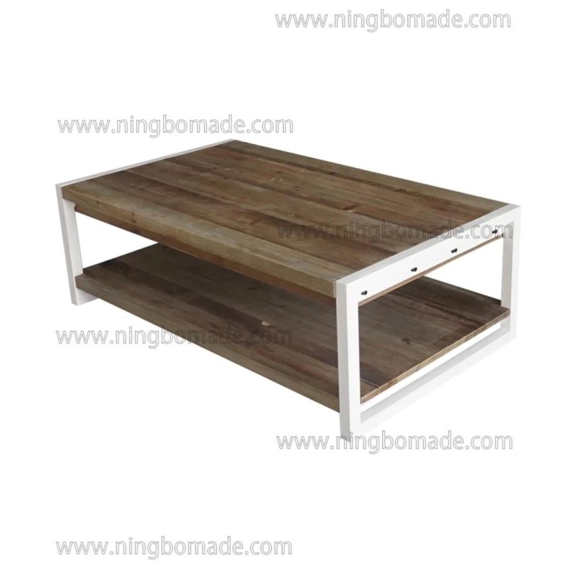 French Classic Provincial Vintage Furniture Natural Recycled Fir Wood and Pure White Iron Coffee Table