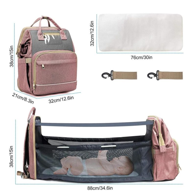 Three-in-One Multi-Function Waterproof Maternity Nursing Handbag Stroller Nappy Bag Bed Backpack Diaper Bag with Bassinet