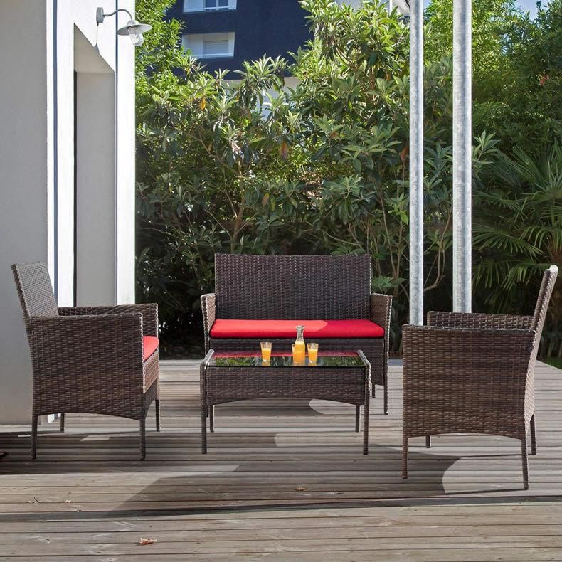 Outdoor Patio Furniture 4 PC Rattan Sofa Garden Backyard Wicker Set
