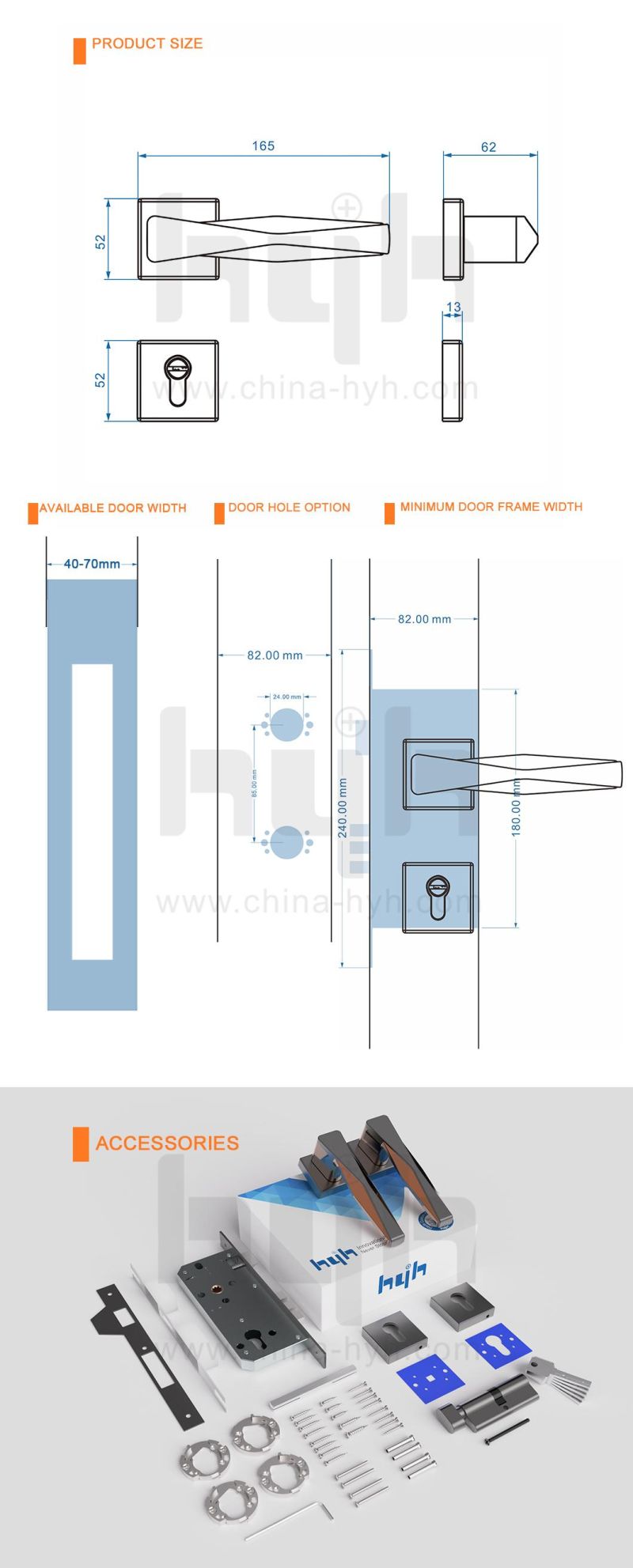 Good Hand Feeling European Style Door Handle Lock, Interior Zamak Door Handles Lock