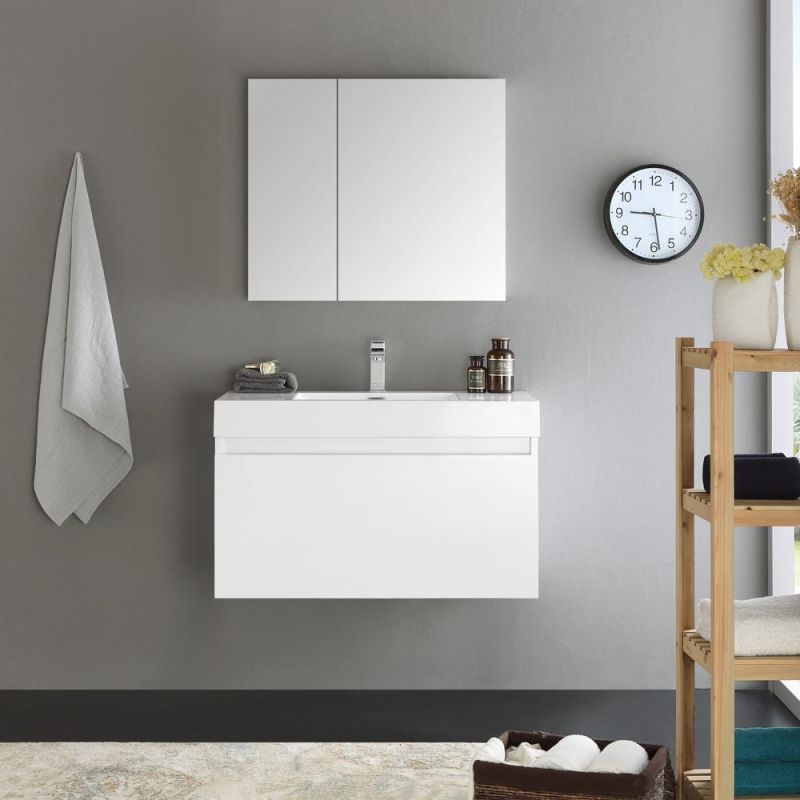 European Style Modern Simple Wood Bathroom Cabinet with Mirror Cabinet