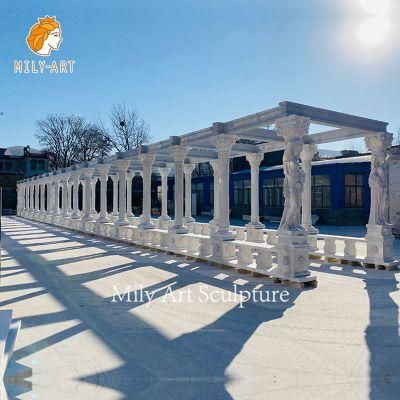 European Outdoor White Column Gazebo Stone Marble Pavilion for Villa