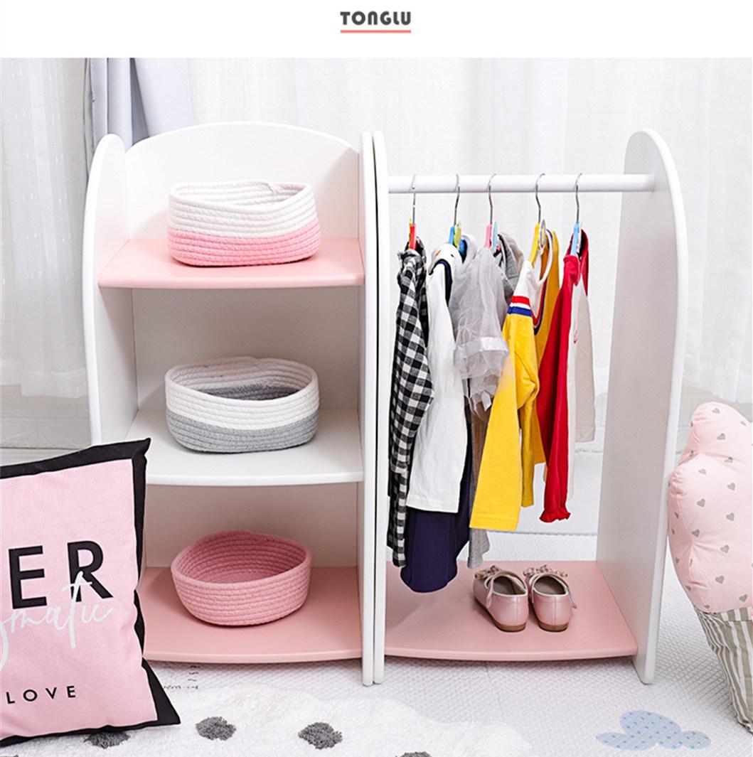3-Tier Open Shelf Kids Storage Cabinet Wood Coat Rack Hanger with Shelf for Toddler
