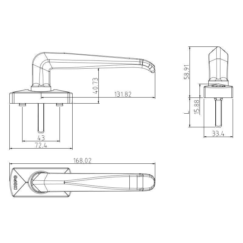 Square Spindle Handle, Aluminum Alloy, Stainless Steel, Anodized Finish for Side-Hung Window, Side-Hung Door