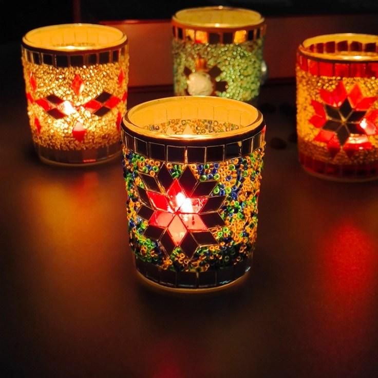 Handmade Mosaic Stained Glass Candle Holder for Home Decoration