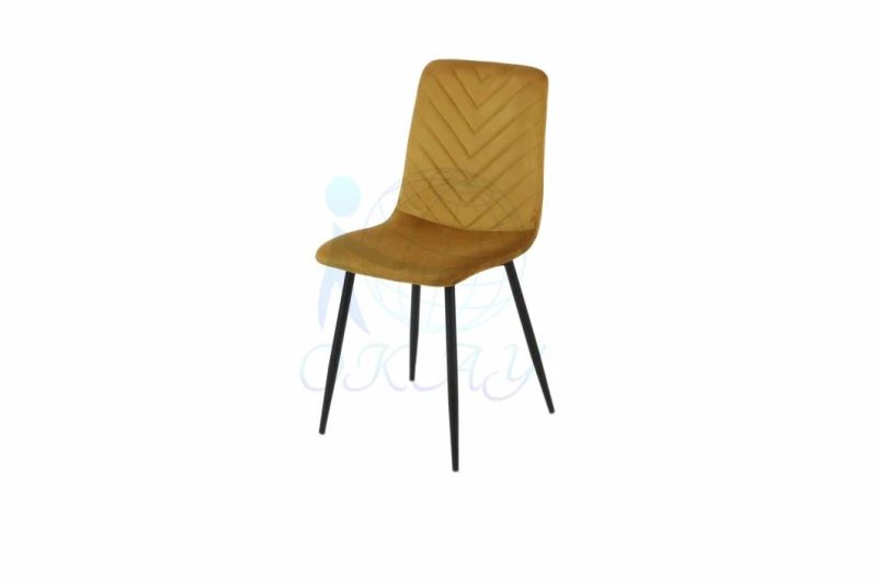 Okay European Design Dining Room Furniture Ergonomic Blue Velvet Steel Leg Dining Chair