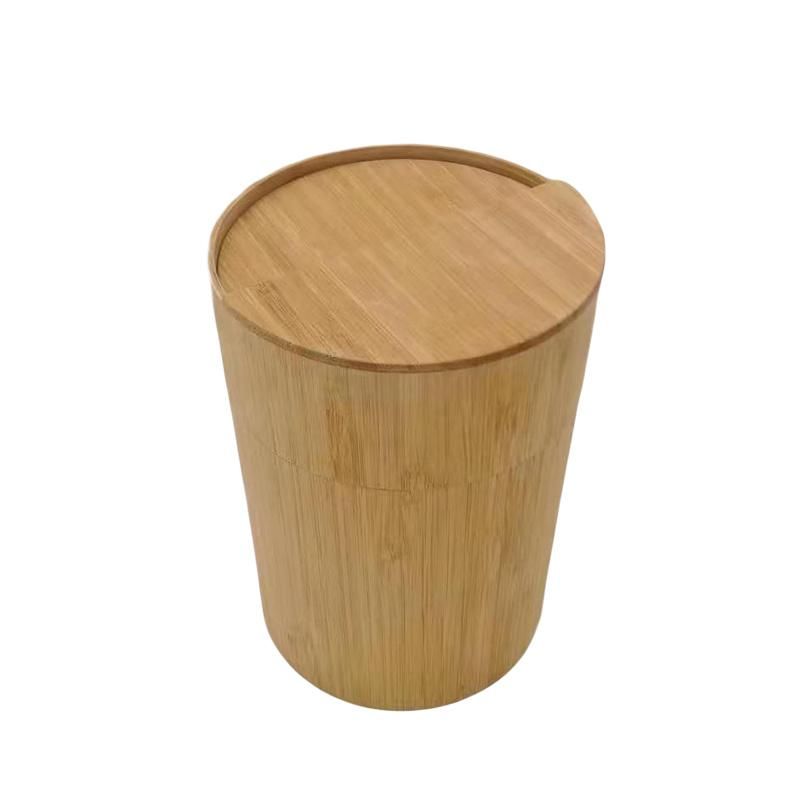 Eco-Friendly Bamboo Trash Can with Rotating Cover Small Garage Bin