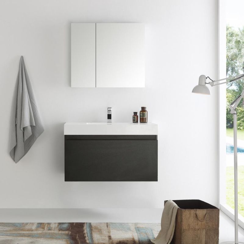 European Style Modern Simple Wood Bathroom Cabinet with Mirror Cabinet