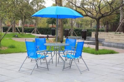 Outdoor Folding Patio Garden 6PCS --Table Dining 6 Folding Chairs with Umbrella Set