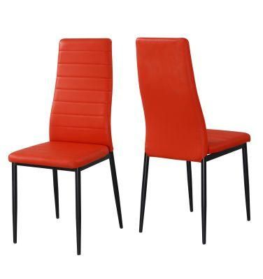 European Design Dining Room Furniture Ergonomic Red Black PVC Iron Leg Dining Chair