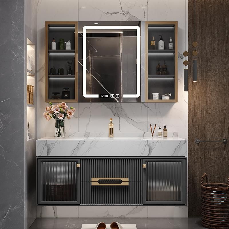 European Style Bathroom Vanity LED Mirror Bathroom Cabinet with Rock Plate Sink