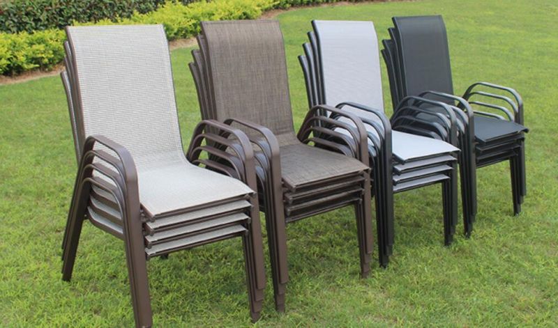 Stackable Sling Outdoor Dining Cafe Garden Textilene Chairs