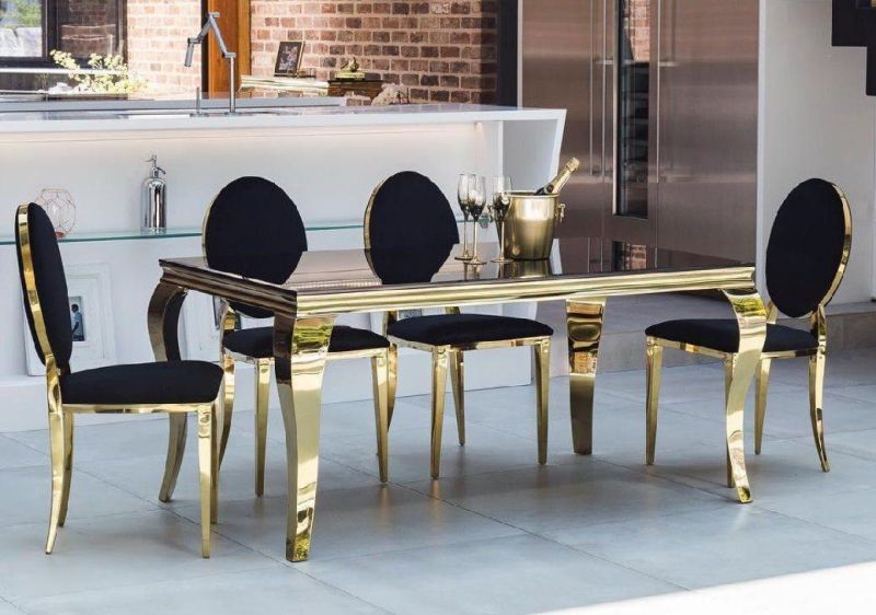 Marble Top Louis Dining Table with Chrome Legs for Home
