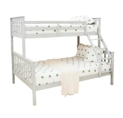 Cream European Low Price Solid Wood Treiple Bunk Bed with Ladder