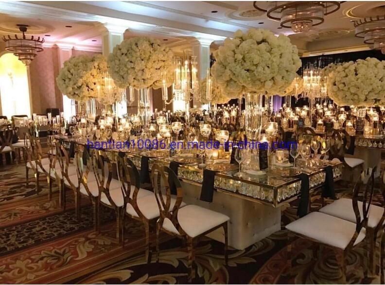 White Cloth and Gold Metal Frame Luxury Round Print Back Hotel Wedding Furniture Garden Chairs